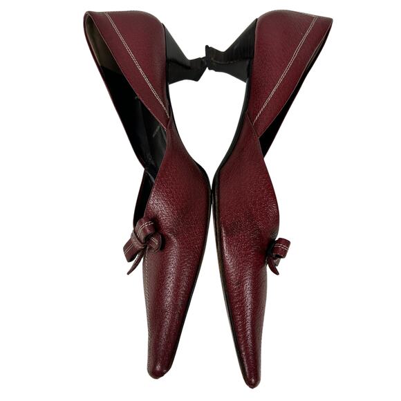 Prada Red Leather Pointed Toe Bow Vintage 90s Kitten Heels 7.5 - Picture 4 of 6
